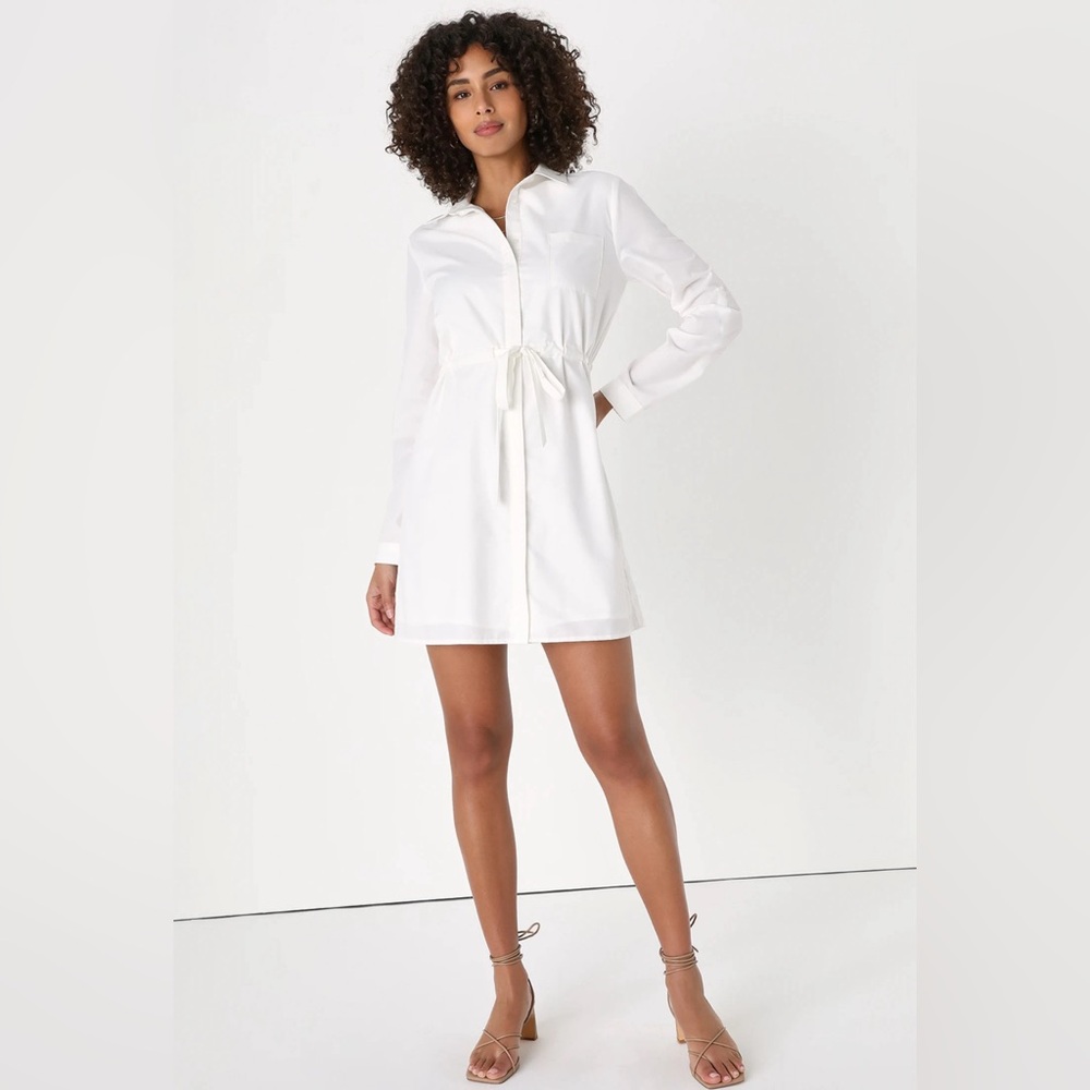 Lulus Lifestyle White Long Sleeve Shirt Dress